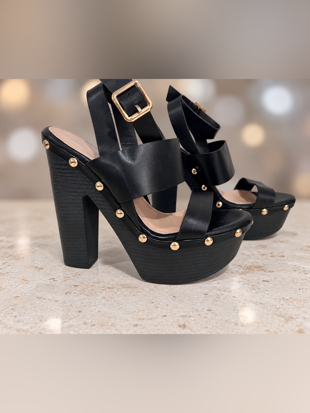 Black Studded Platform Heels ShoeDazzle Francisca Size 8